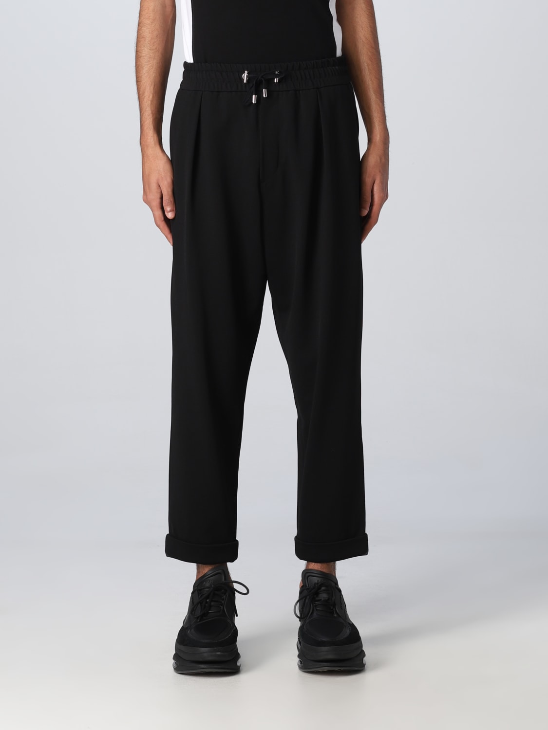 BALMAIN: stretch fabric trousers - Black | Balmain pants AH1PK005JE94 ...