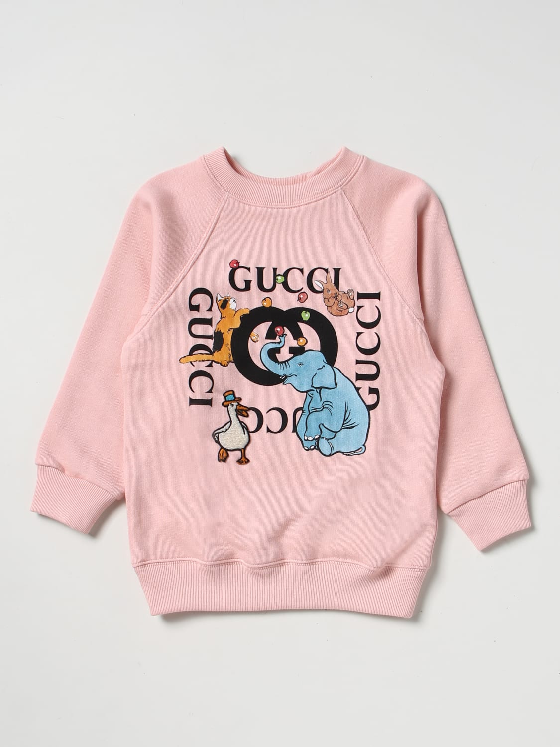 GUCCI: GG cotton sweatshirt with animals - Pink | Gucci sweater online on GIGLIO.COM