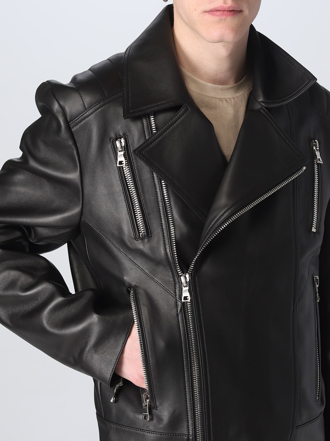 Initiativ Fremtrædende Erhverv BALMAIN: leather jacket - Black | Balmain jacket AH1TD170LB24 online on  GIGLIO.COM