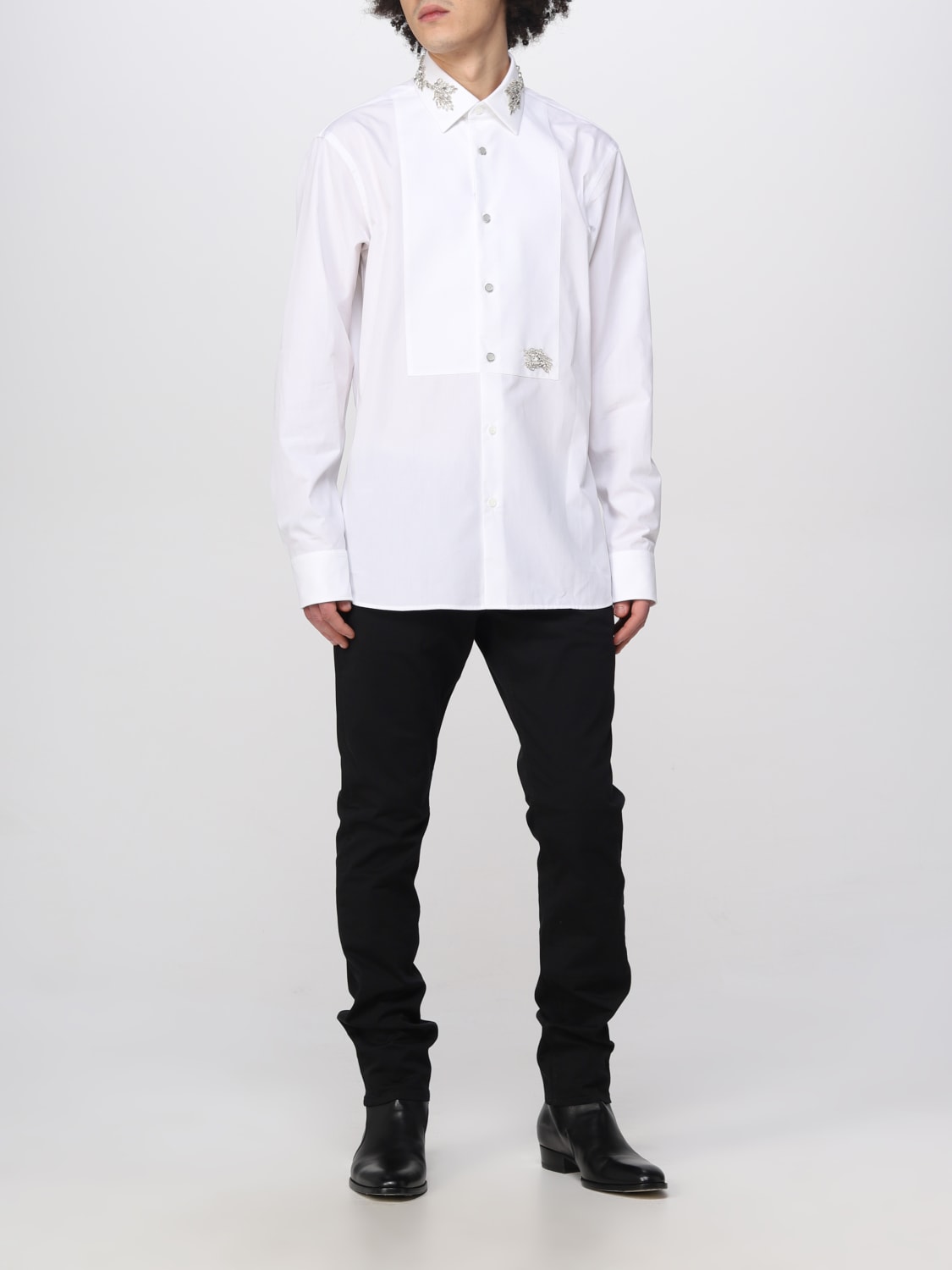 BURBERRY: shirt in cotton with rhinestones - White | Burberry shirt 8064307 online at