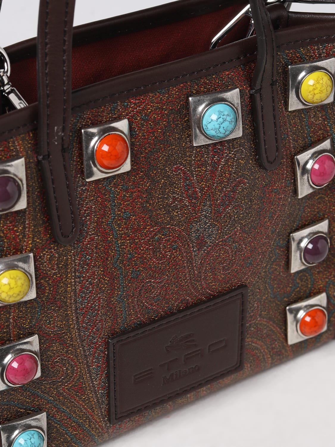 Etro paisley handbag with studs &, stones