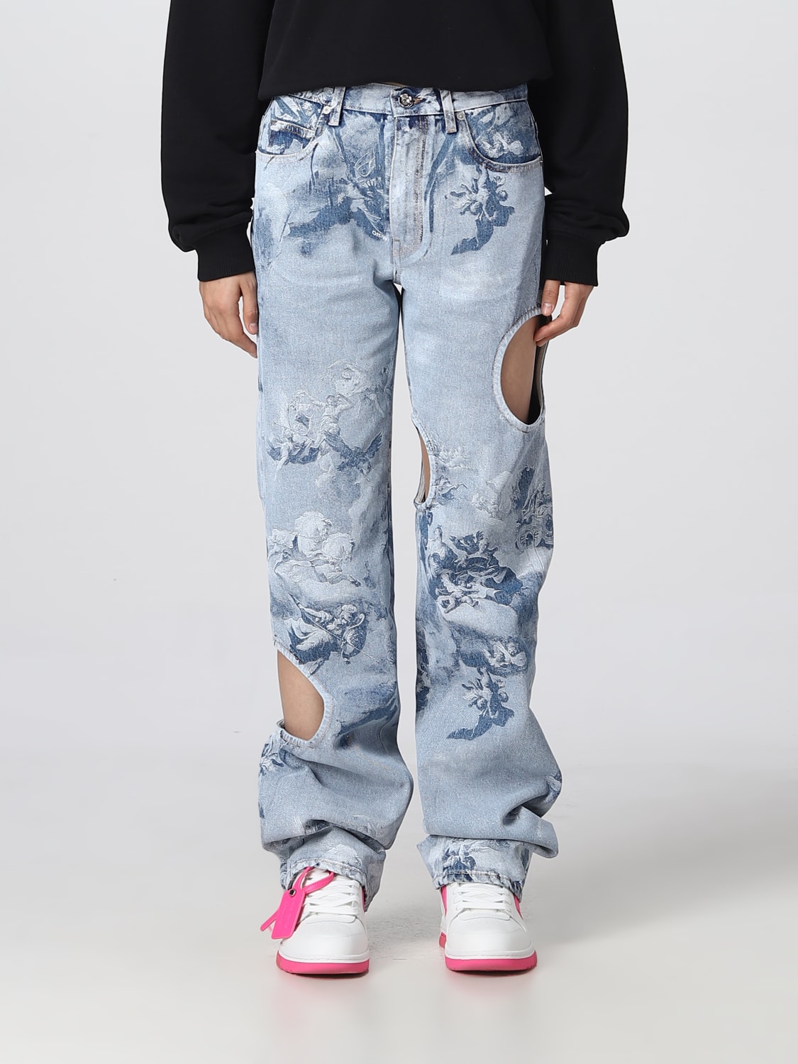 Reklame Genre At placere OFF-WHITE: denim jeans with print - Blue | Off-White jeans OWYA018S23DEN003  online on GIGLIO.COM