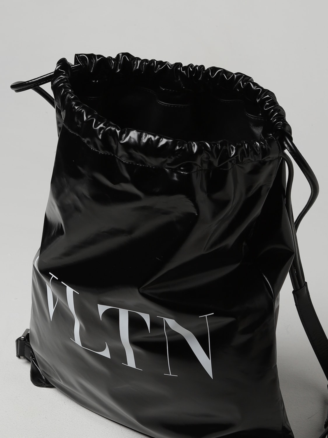 Black 'VLTN' Drawstring Backpack