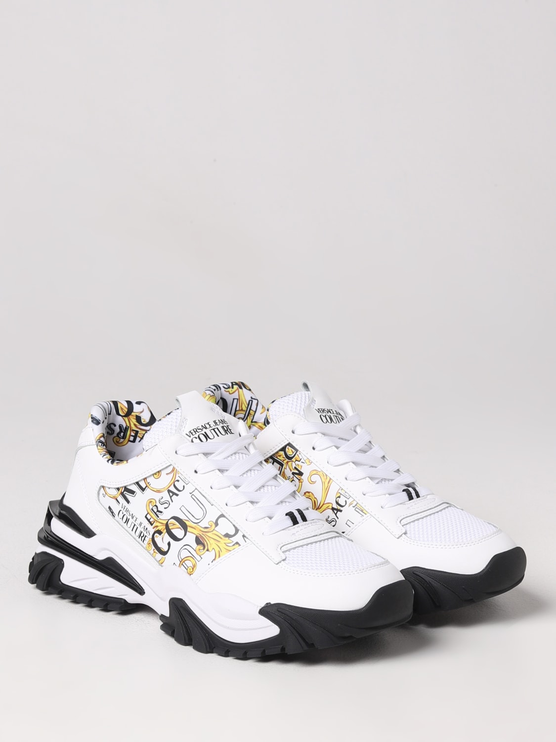 Versace Jeans Couture Outlet: sneakers in leather and nylon with Baroque - White | Versace Couture sneakers 74YA3SI9ZP261 online at GIGLIO.COM