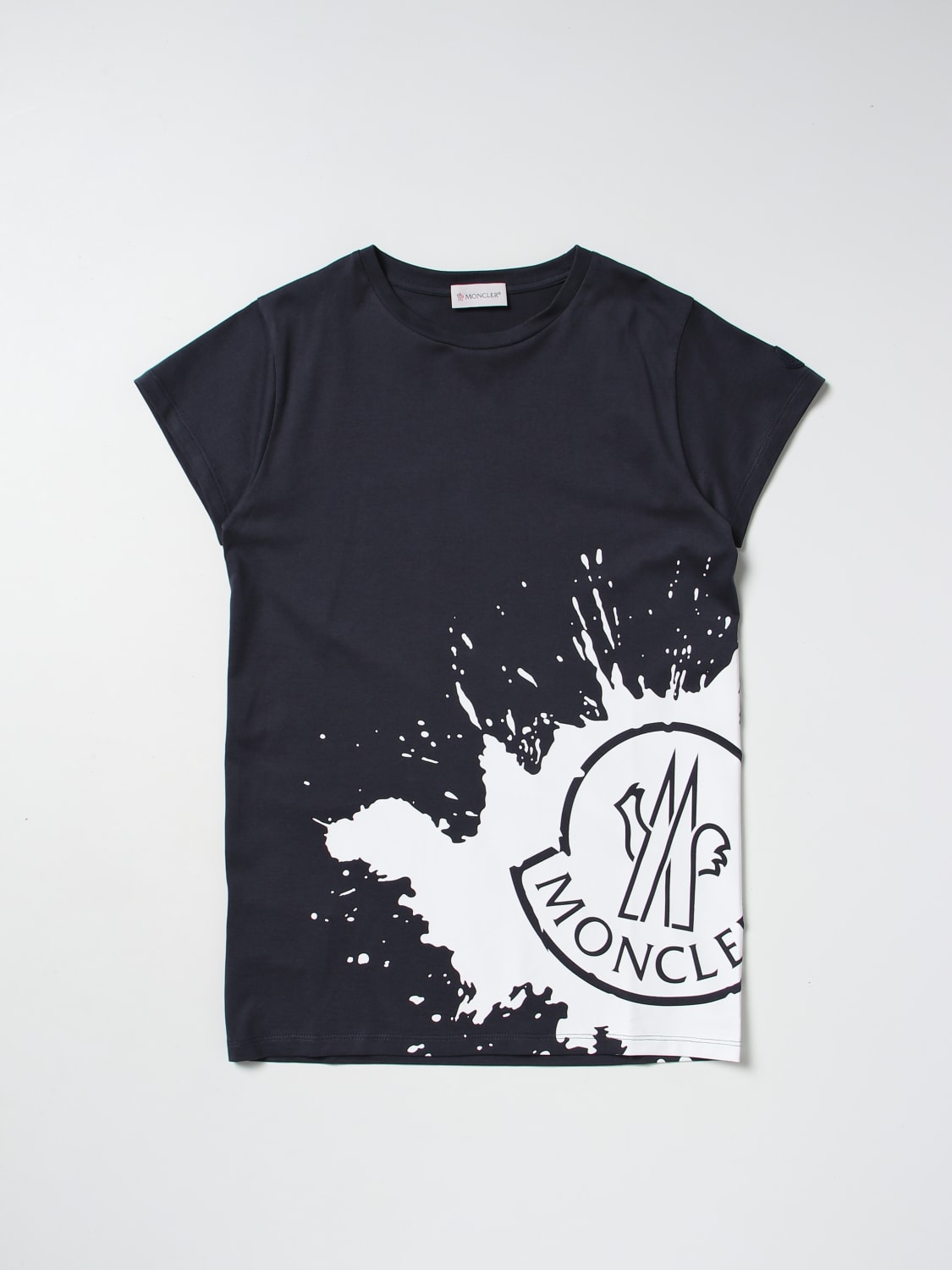 MONCLER: T-shirt with logo print - Blue  Moncler t-shirt 8C00007899WA  online at