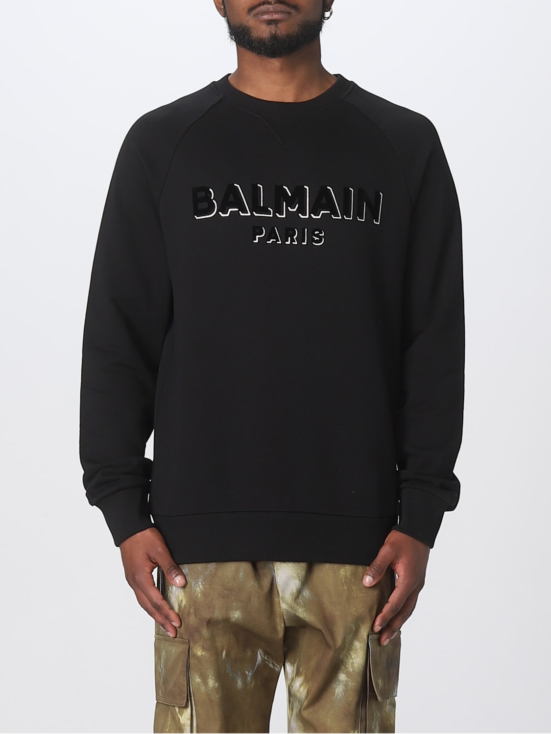 BALMAIN: cotton - Black | Balmain sweatshirt AH1JQ005BB99 online at GIGLIO.COM