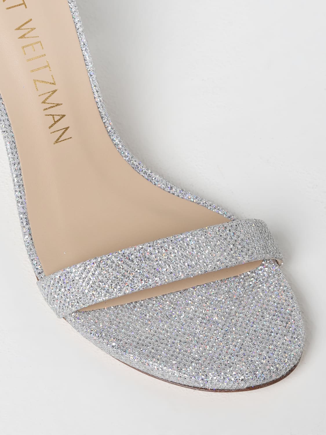 STUART WEITZMAN: Nearlynude sandal in sequined fabric - Transparent Stuart Weitzman heeled sandals S5972 online on GIGLIO.COM
