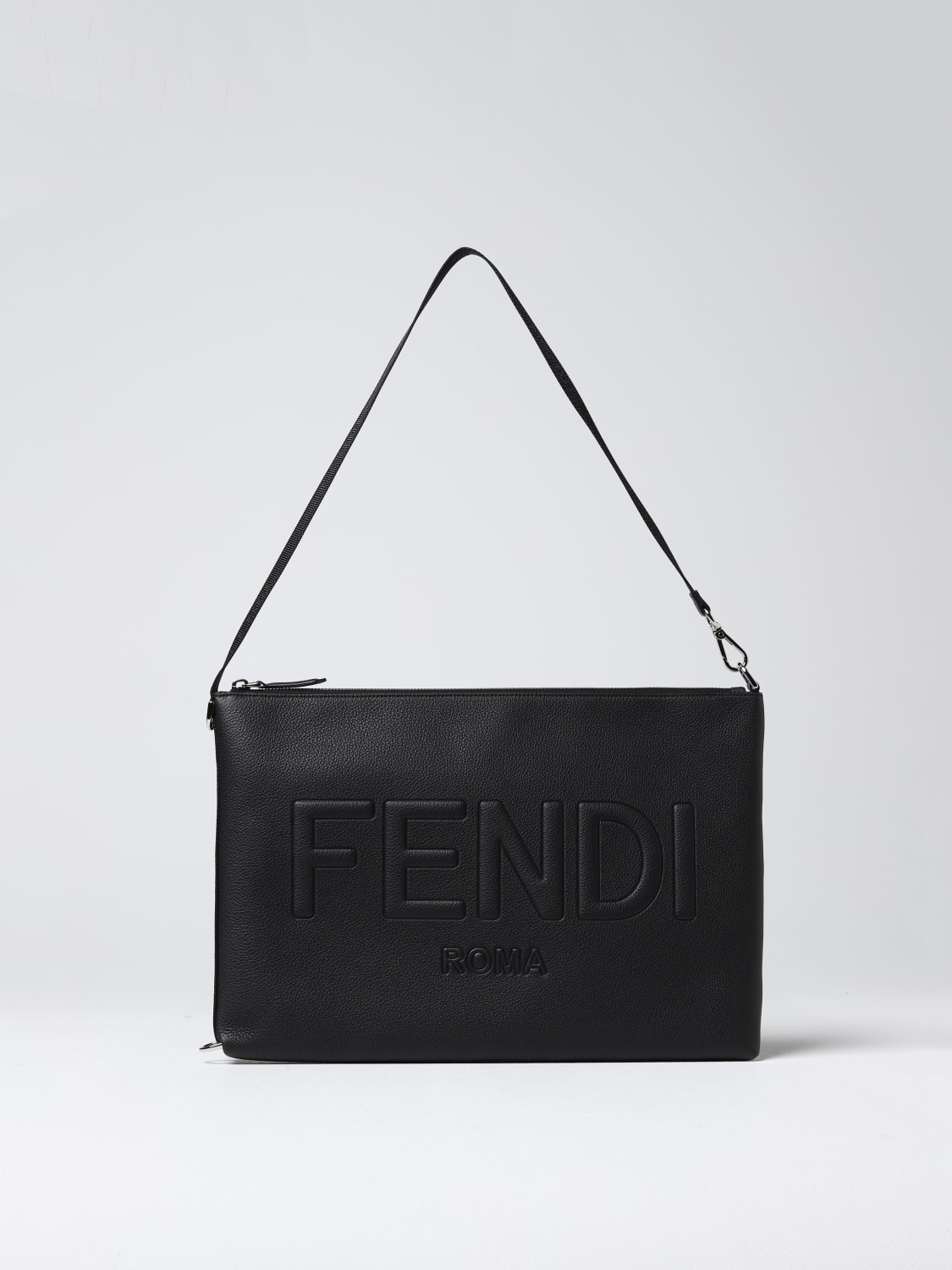 Borsa a tracolla Fendi: Pouch porta laptop Fendi in pelle a grana con logo embossed nero 2