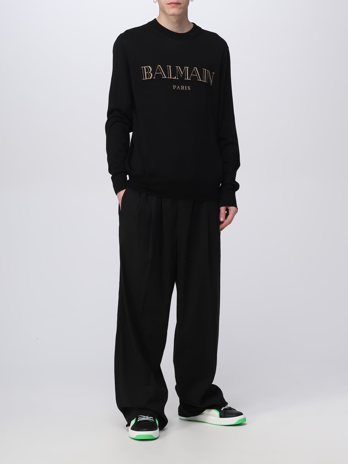 BALMAIN: in Merino Black | Balmain sweater AH0KD000KE60 at GIGLIO.COM