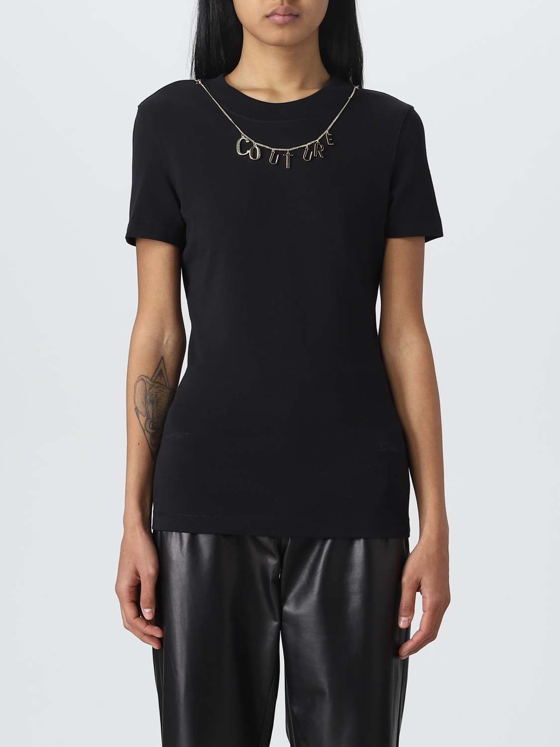 VERSACE JEANS COUTURE: T-shirt in synthetic fabric - Black | Versace ...