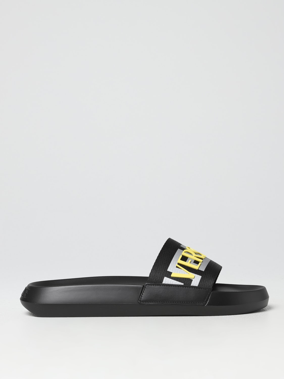 VERSACE: slides in fabric and synthetic leather - Black 1 | Versace ...