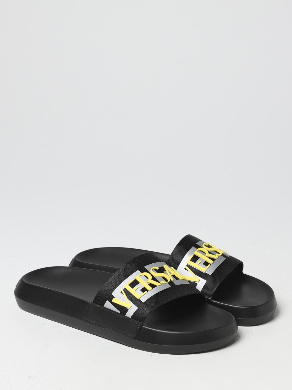 VERSACE: slides in fabric and synthetic leather - Black 1 | Versace ...