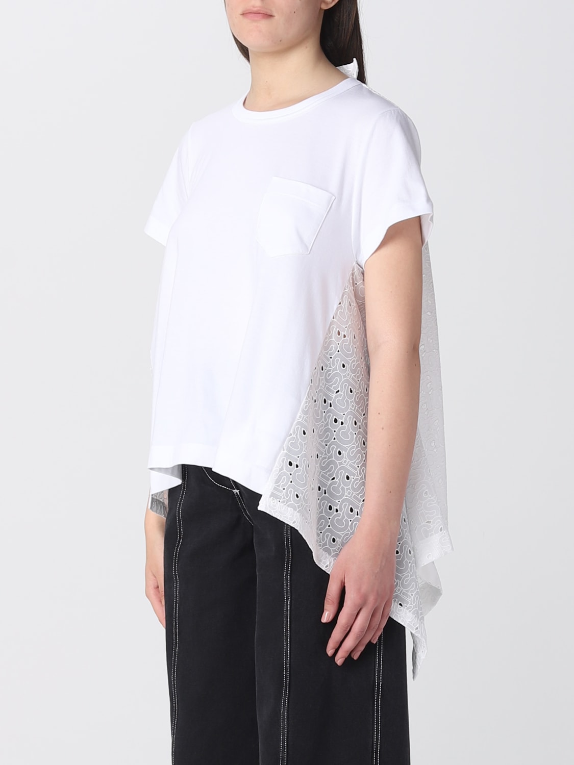 SACAI サカイ ホワイト White Satin Mix t-shirt Tシャツ レディース