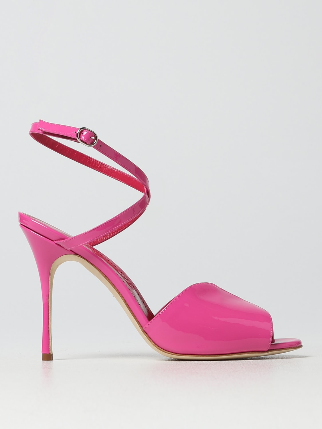 MANOLO BLAHNIK: Hourani sandals in patent leather - Pink | Manolo ...