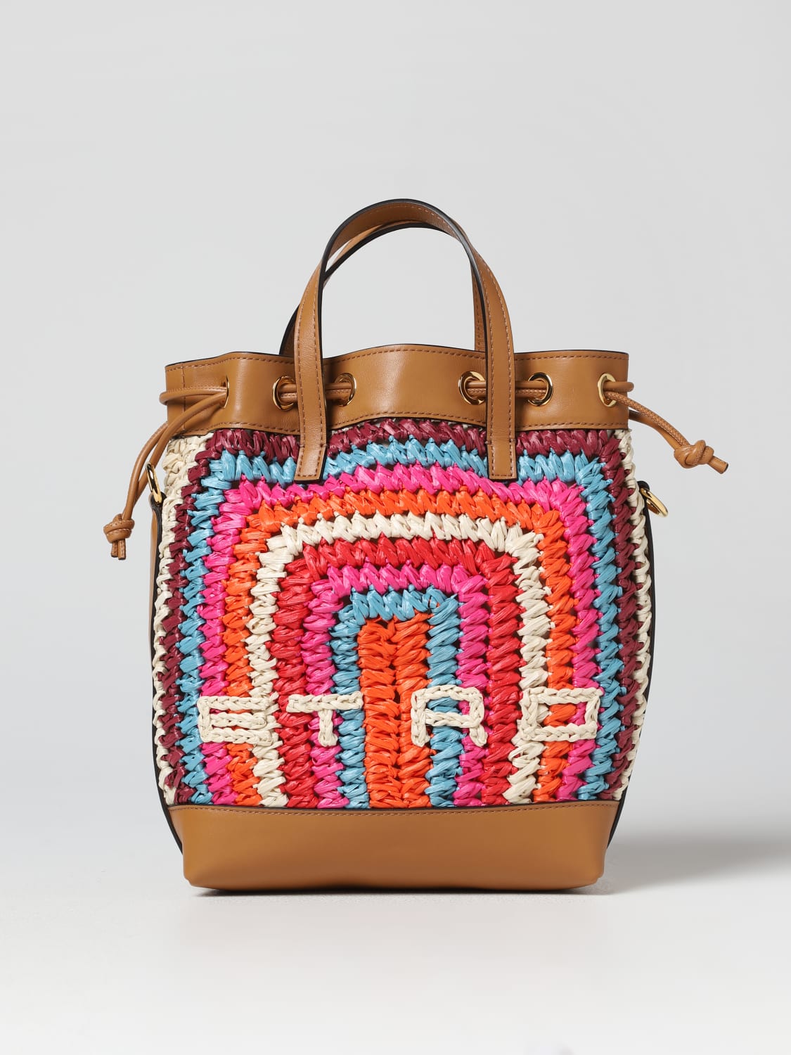 Etro Outlet: Raffia and leather bag - Red | Etro handbag 1N6269015 ...