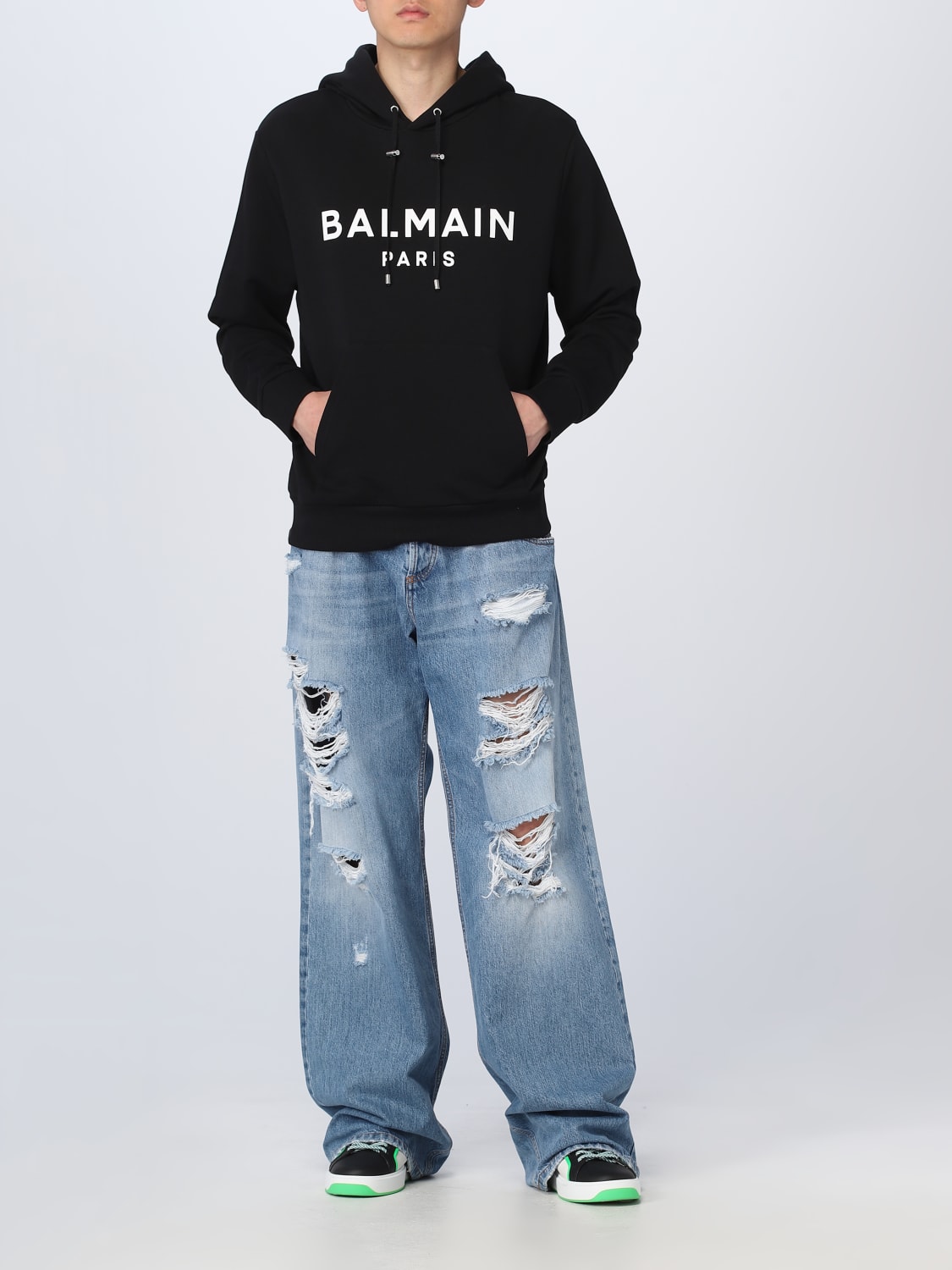 BALMAIN: cotton Black | Balmain sweatshirt online on GIGLIO.COM