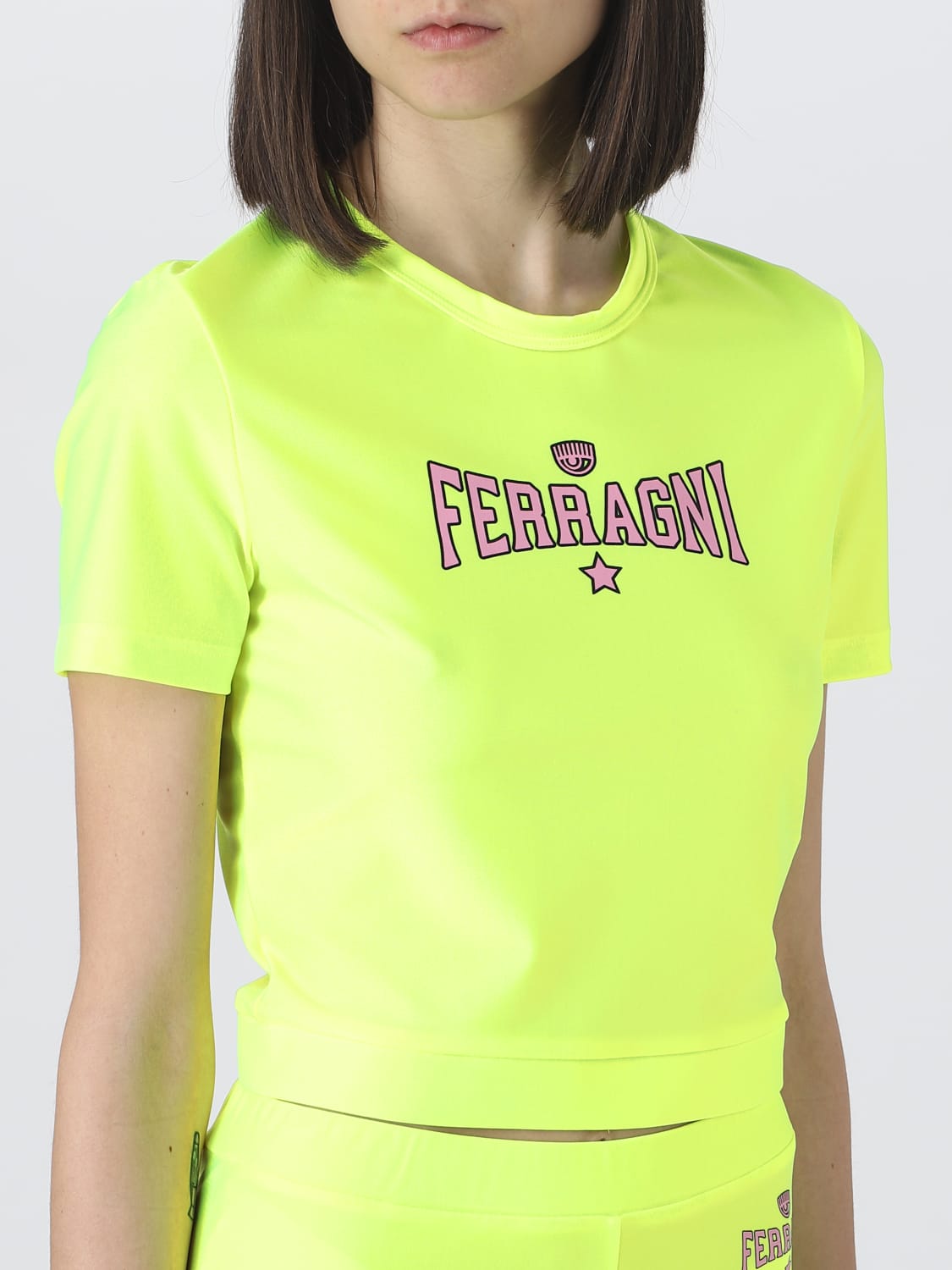 T-shirt Chiara Ferragni: T-shirt Chiara Ferragniin tessuto stretch giallo 2