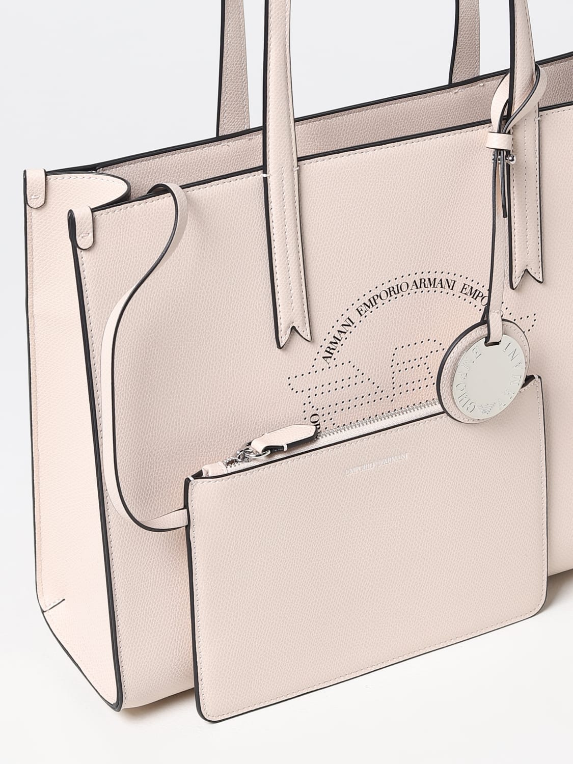 EMPORIO ARMANI: bag in grained synthetic leather - Nude | Emporio Armani tote bags online on GIGLIO.COM