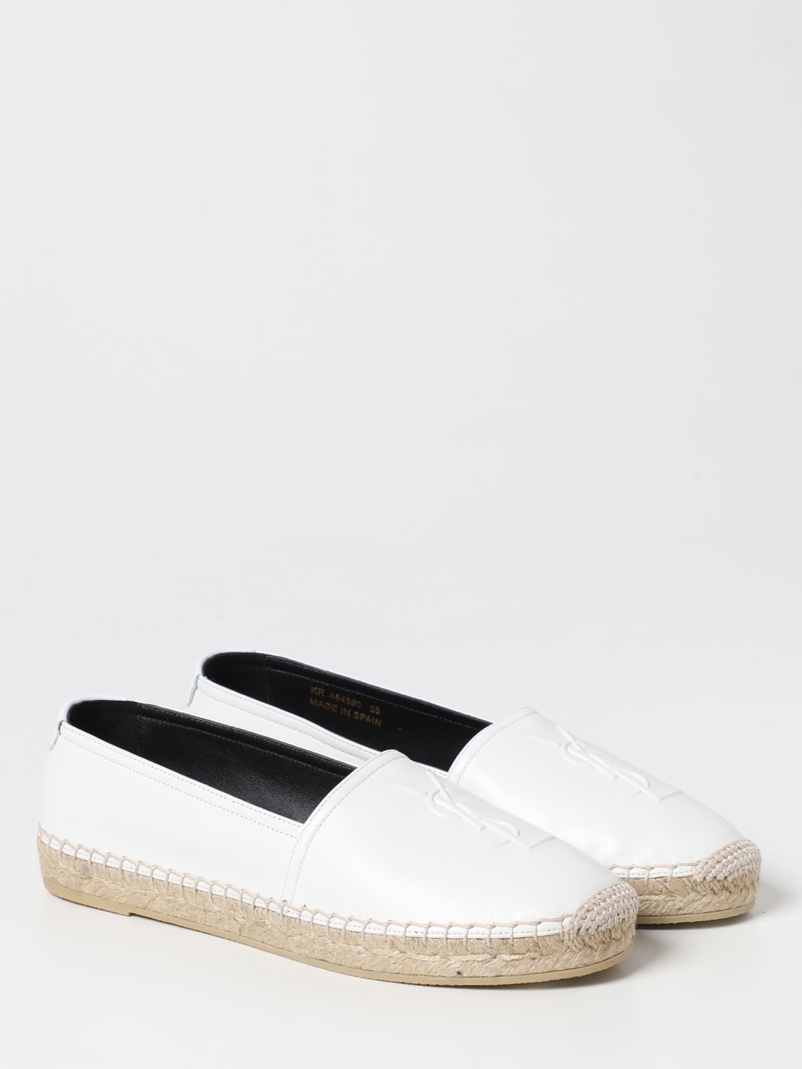 Black Embossed-logo leather espadrilles, Saint Laurent