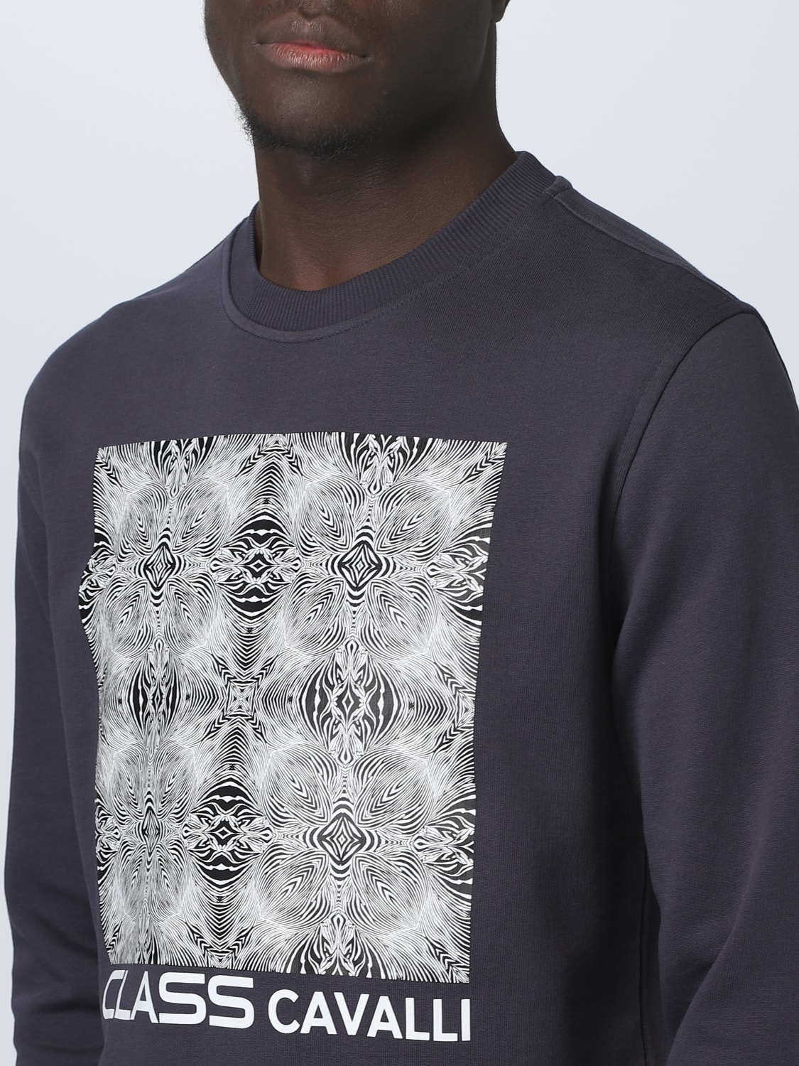Roberto Cavalli Men's Black Graphic Print Crewneck Cotton T-shirt