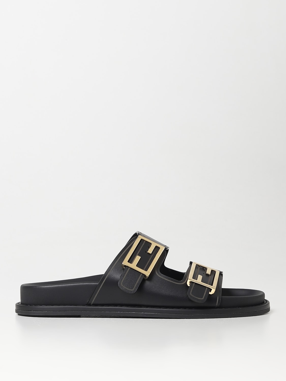FENDI: Feel sandals in smooth leather - Black | Fendi flat sandals ...