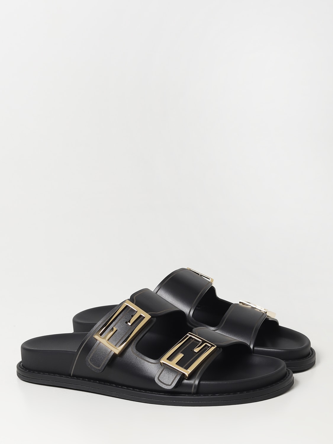 FENDI: Feel sandals in smooth leather - Black | Fendi flat sandals ...