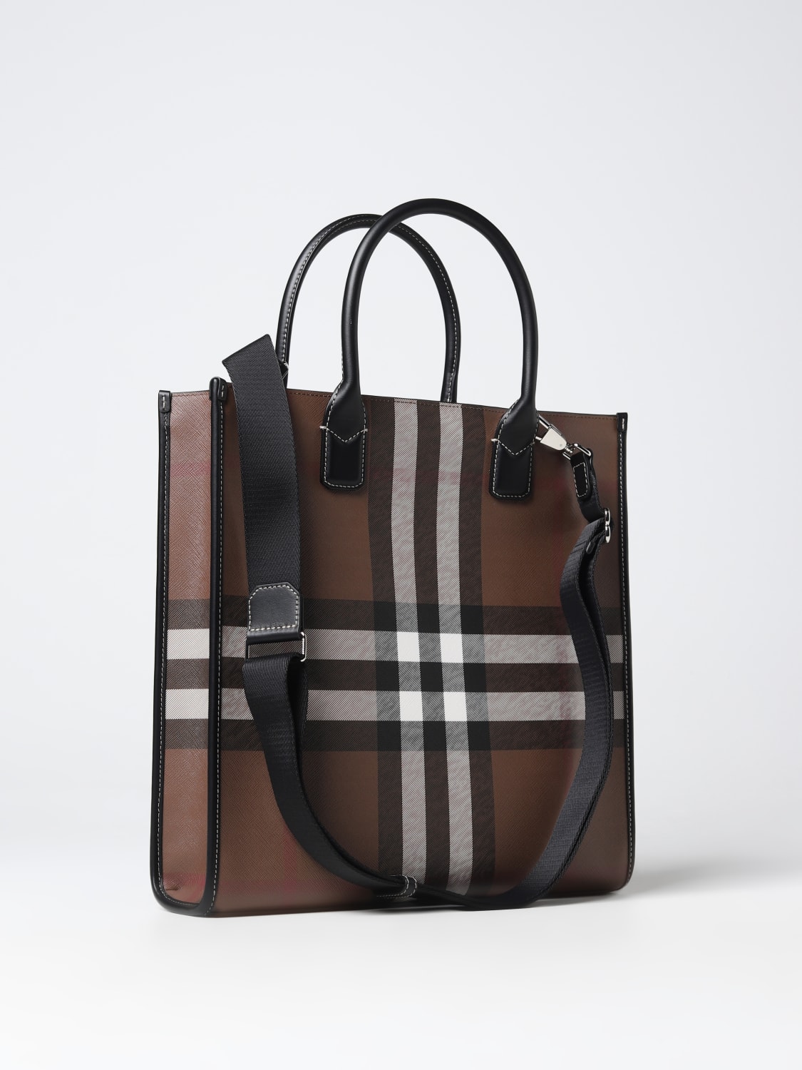 BURBERRY: Slim Denny bag in Dark Birch print coated saffiano fabric - Brown