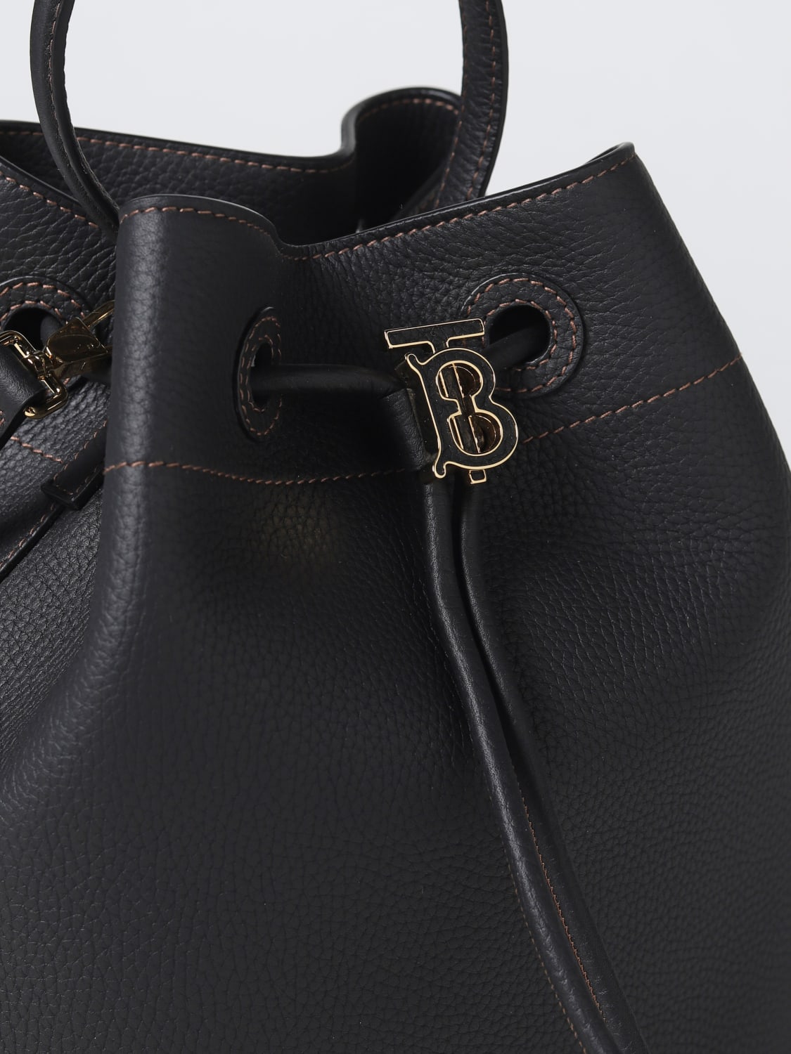 Small leather drawstring bucket bag by Burberry