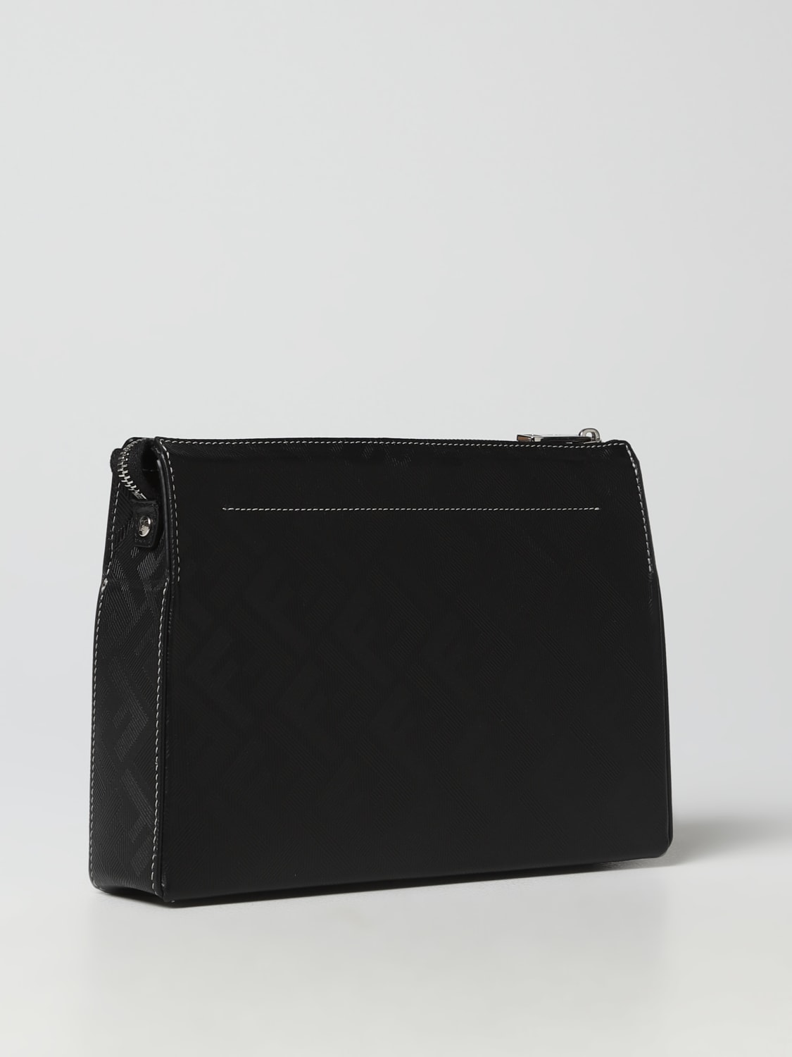 FENDI: leather clutch with all-over FF monogram - Black