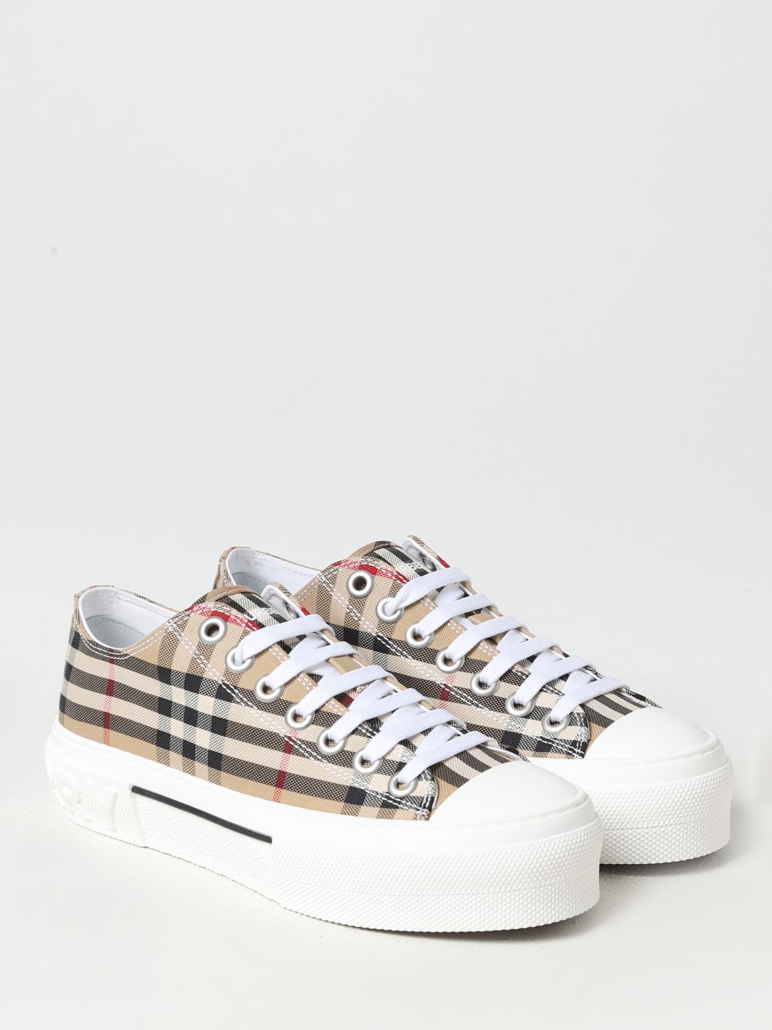 BURBERRY: sneakers in check cotton - Beige | Burberry sneakers 8050506 ...