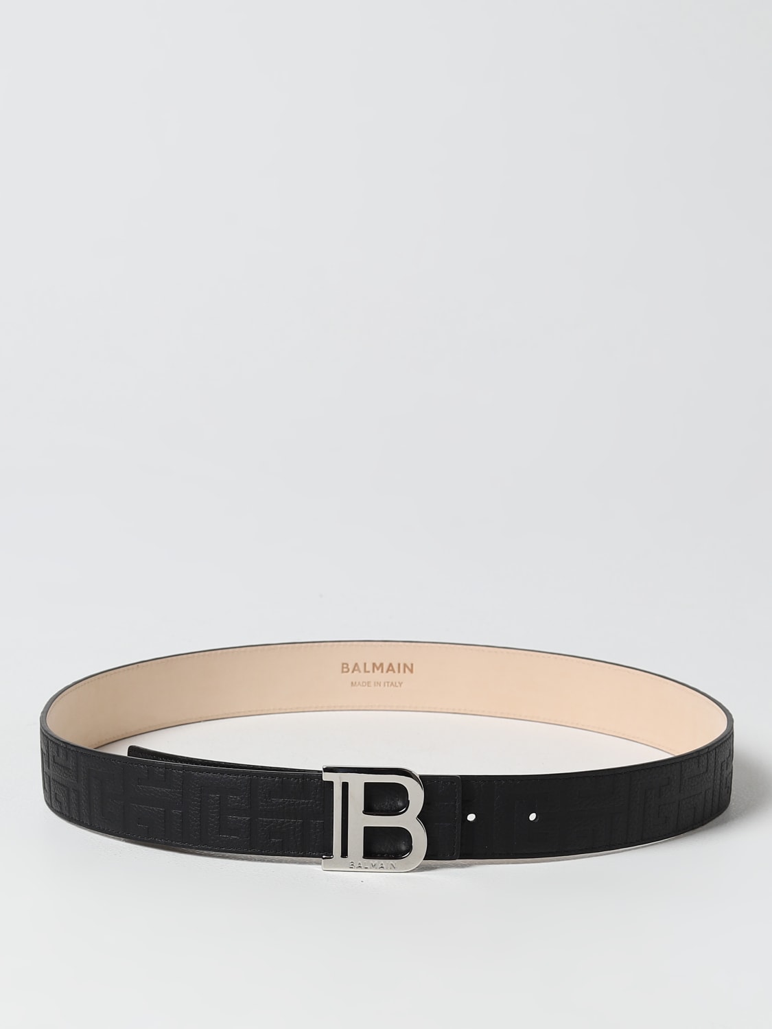 Balmain Belt in Grained Leather with All-Over Embossed Monogram
