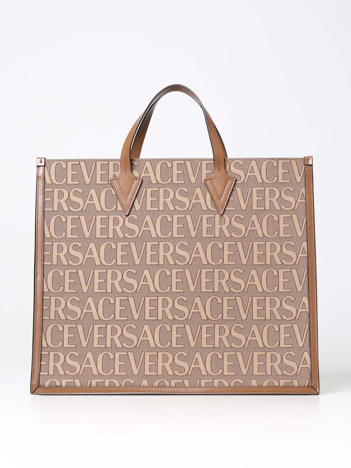 VERSACE: Allover bag in jacquard canvas - Brown  Versace bags  10089131A07951 online at