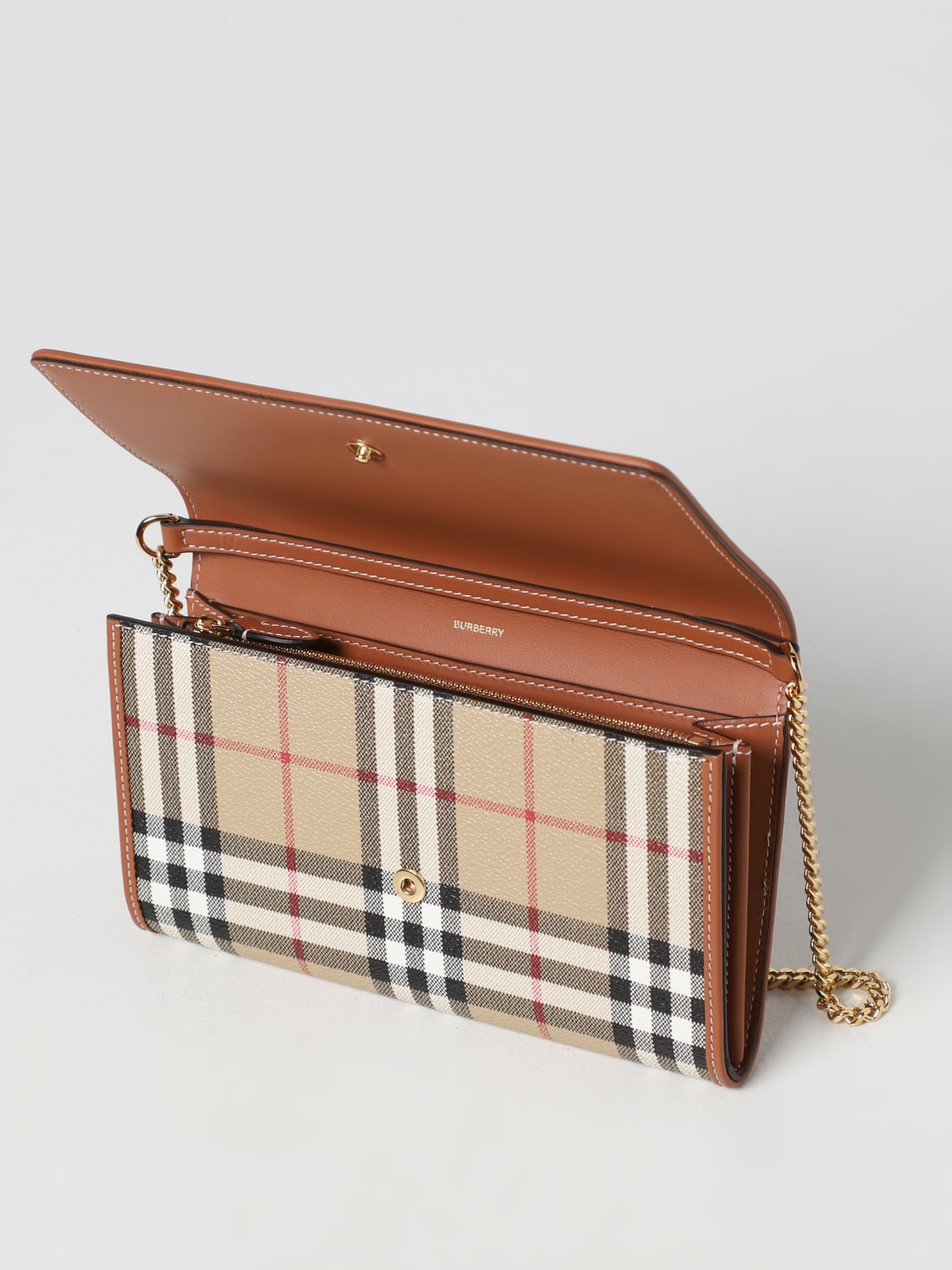 Burberry Vintage Check Canvas/Leather Card Case Wallet w/Chain