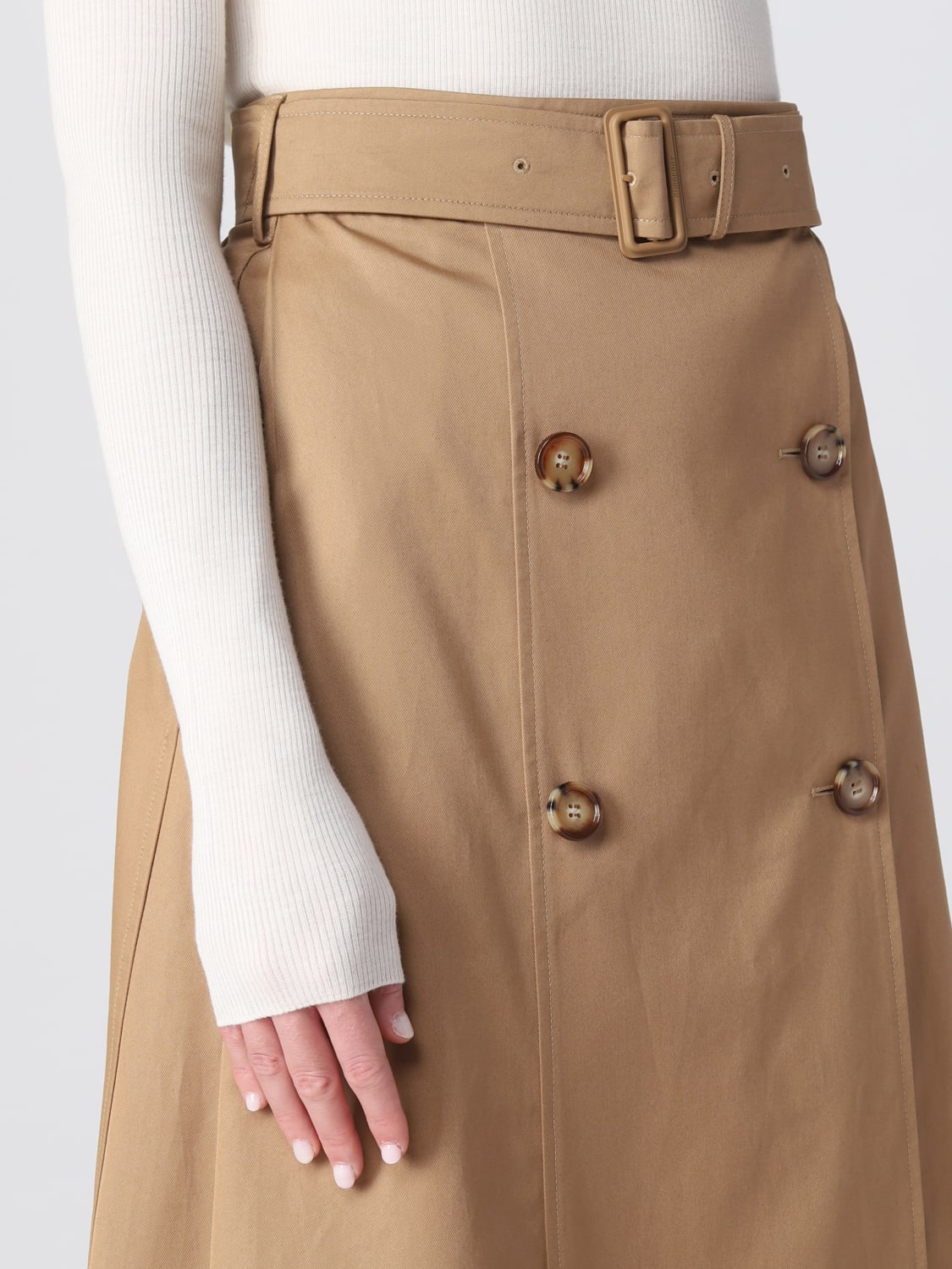 Cotton Gabardine Trench Skirt in Camel - Women