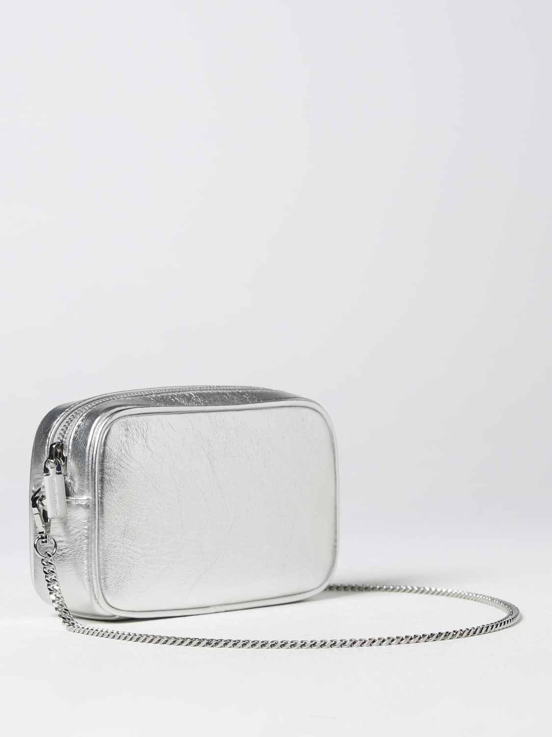 Women's Mini Star Bag in silver laminated leather with tone-on-tone star