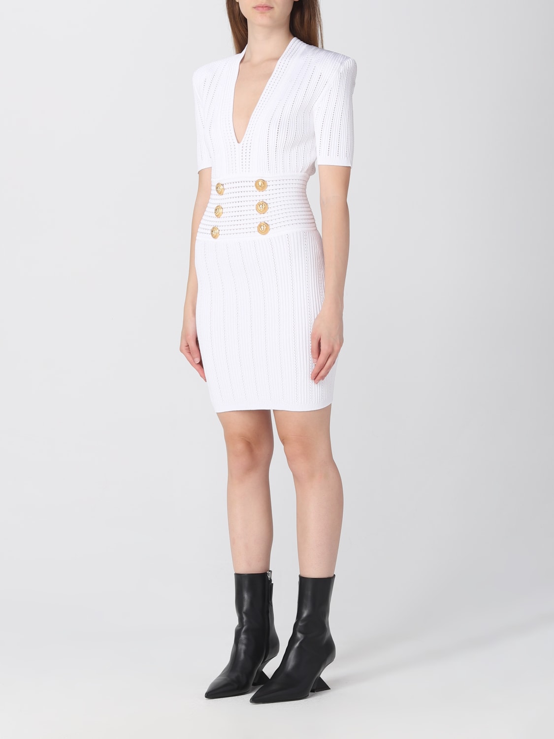 Delvis atom Undertrykkelse BALMAIN: dress in sustainable viscose blend - White | Balmain dress  BF1R6040KE18 online at GIGLIO.COM