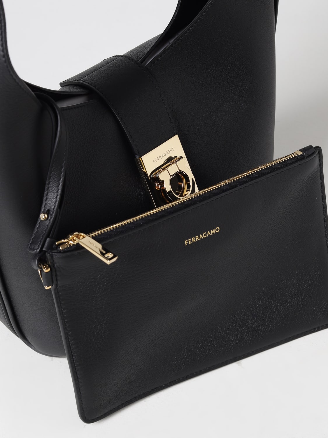 FERRAGAMO: shoulder bag for woman - Black | Ferragamo shoulder bag ...