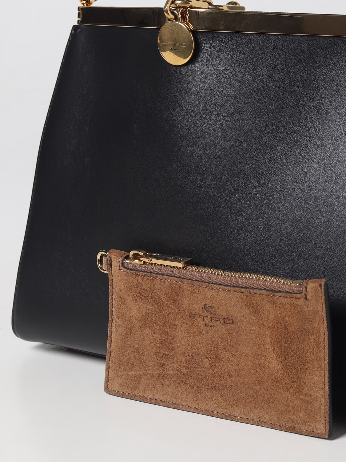 Etro Small Vela Leather Shoulder Bag in Black