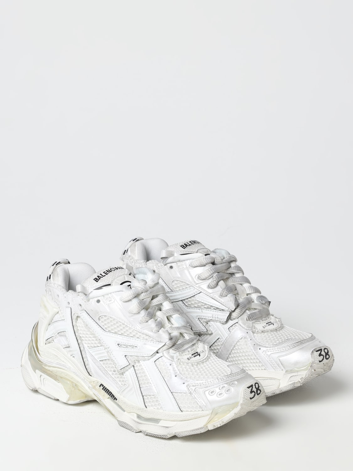 BALENCIAGA: Runner sneakers in used mesh and - White | sneakers 677402W3RB1 online at GIGLIO.COM