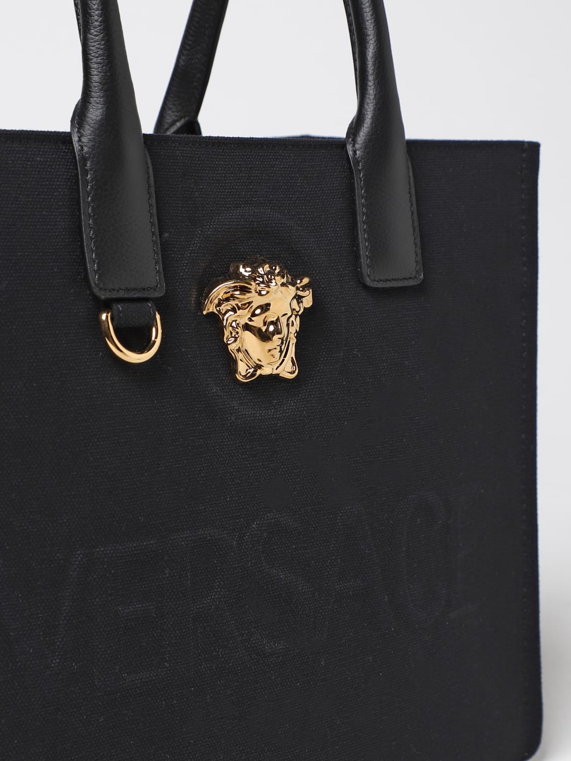 VERSACE: La Medusa bag in canvas with application - Black