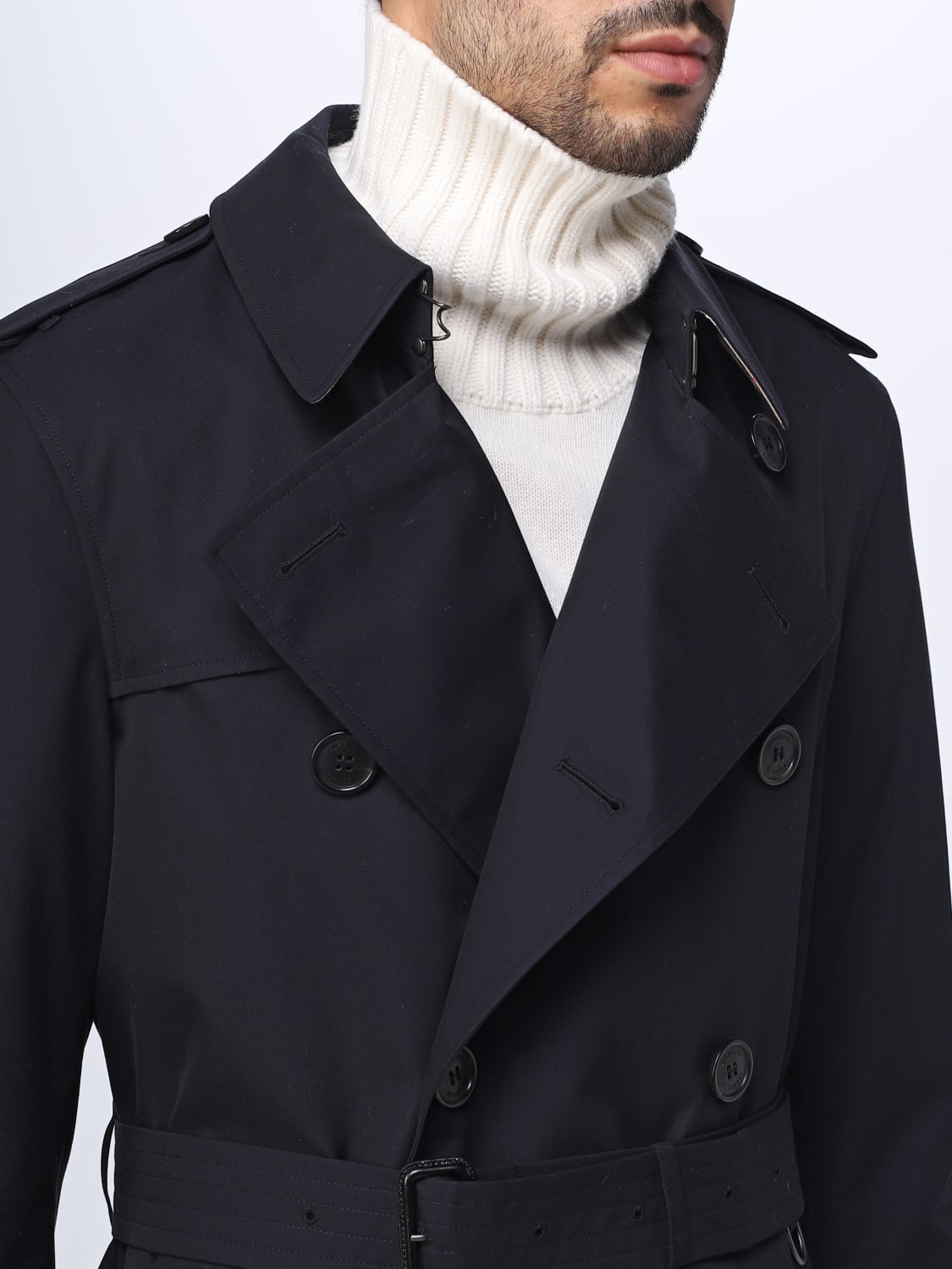 BURBERRY: trench coat for man - Blue | Burberry trench coat 8015238 ...