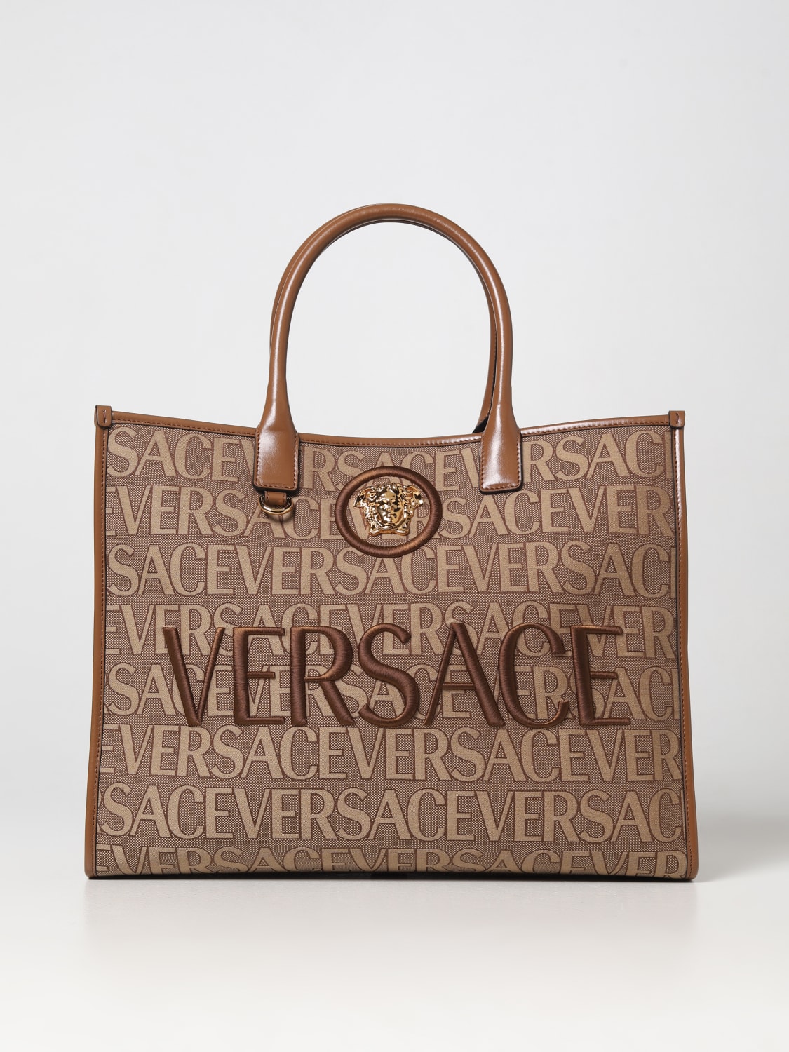 Versace Black tote bag with all-over logo