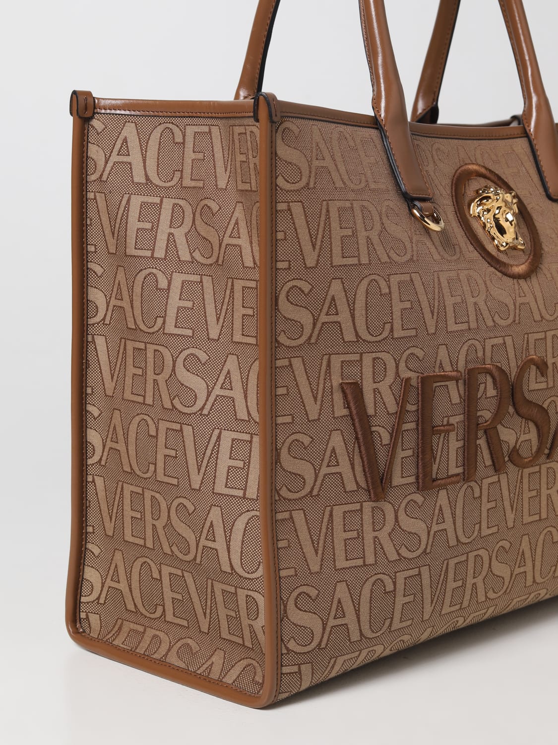 Versace Allover Tote Bag in Brown