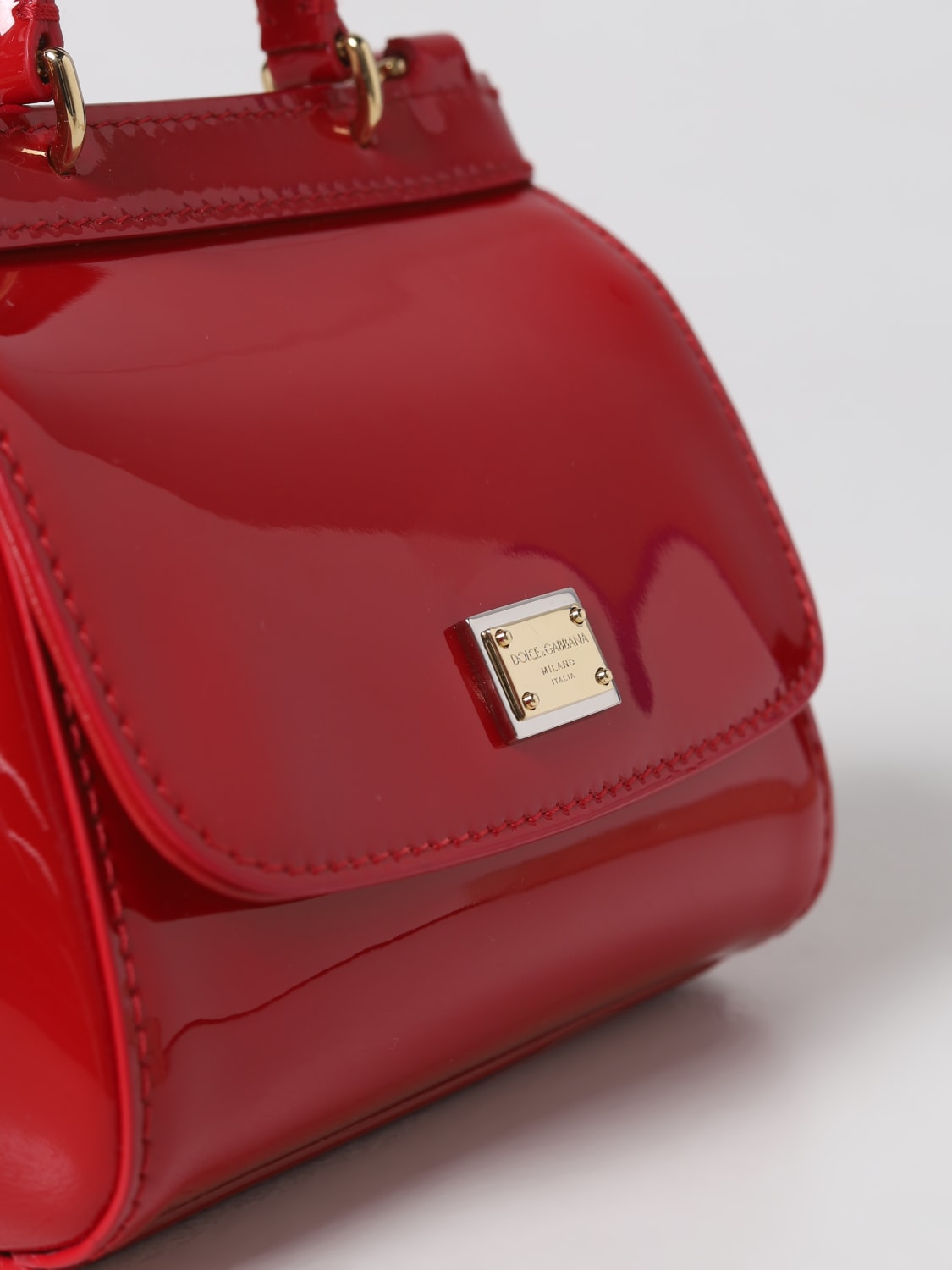 Dolce & Gabbana, Bags, New Dolce Gabbana Mini Sicily Bag Red Patent Gold  Hardware Logo Plaque