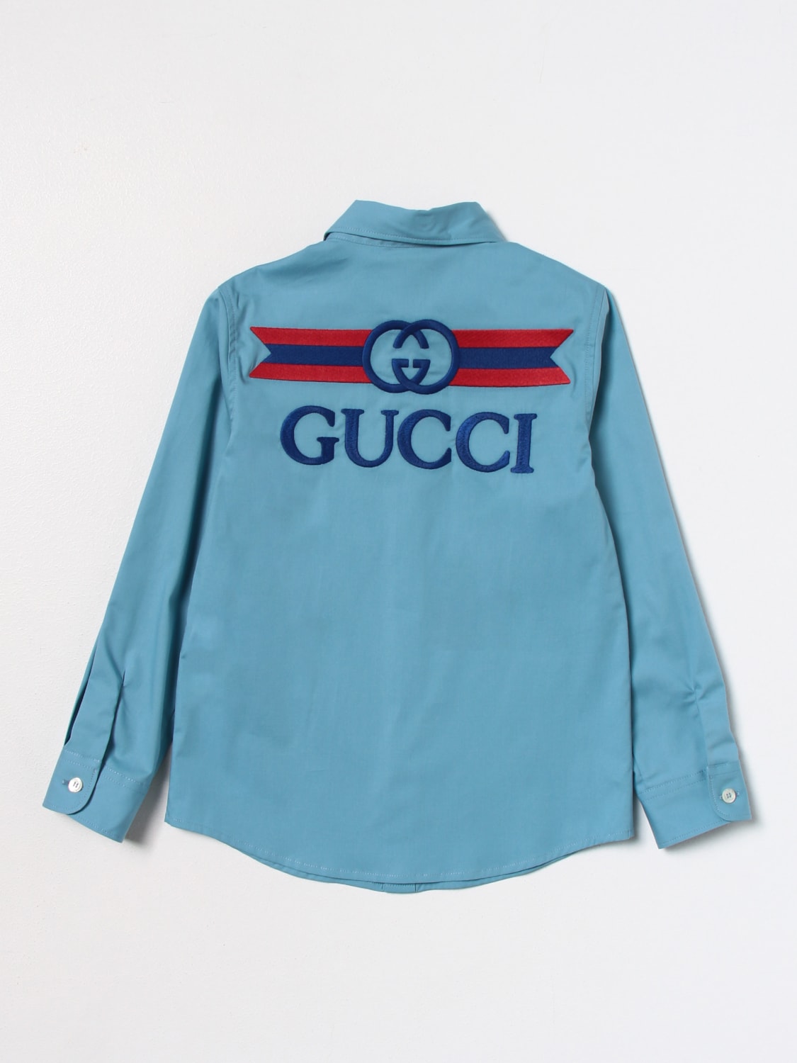Embroidered Cotton Shirt in Blue - Gucci