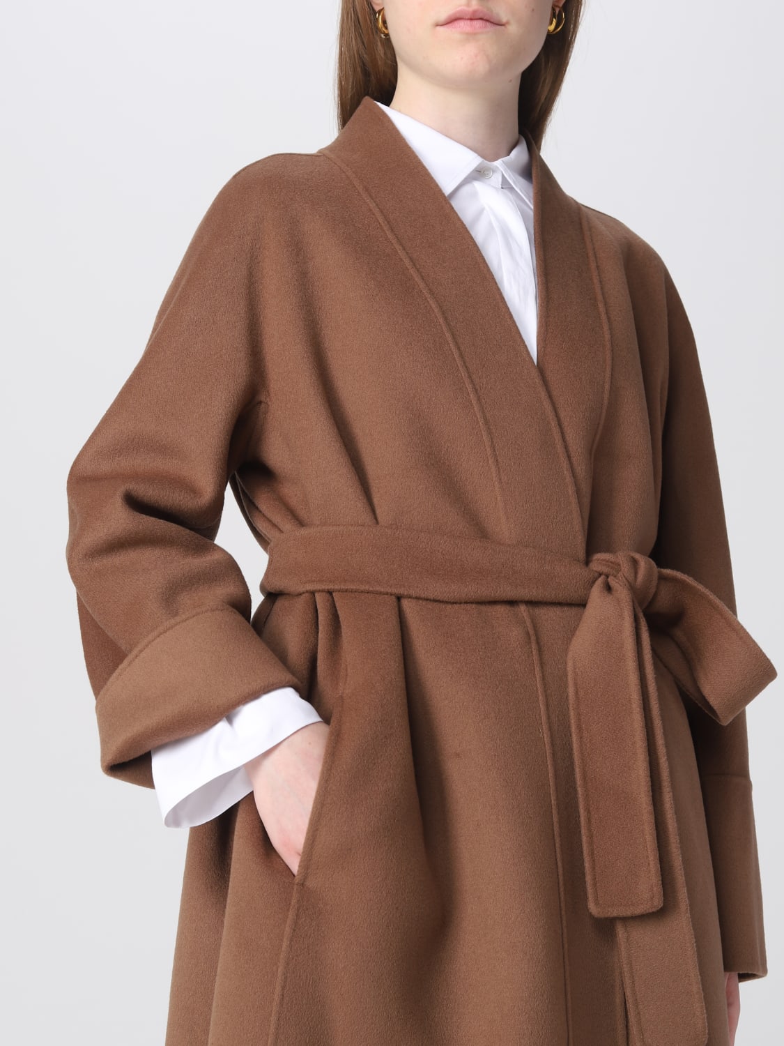 Women's Brown Belted Wool Coat | Mongulai