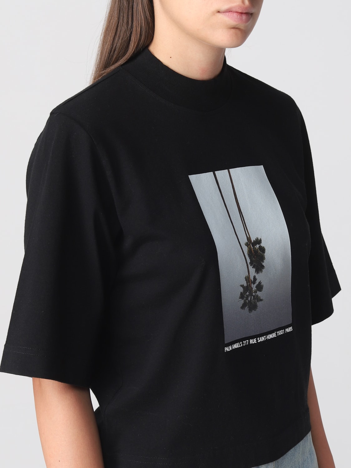 PALM ANGELS: printed cotton t-shirt - Black | Palm Angels t-shirt ...
