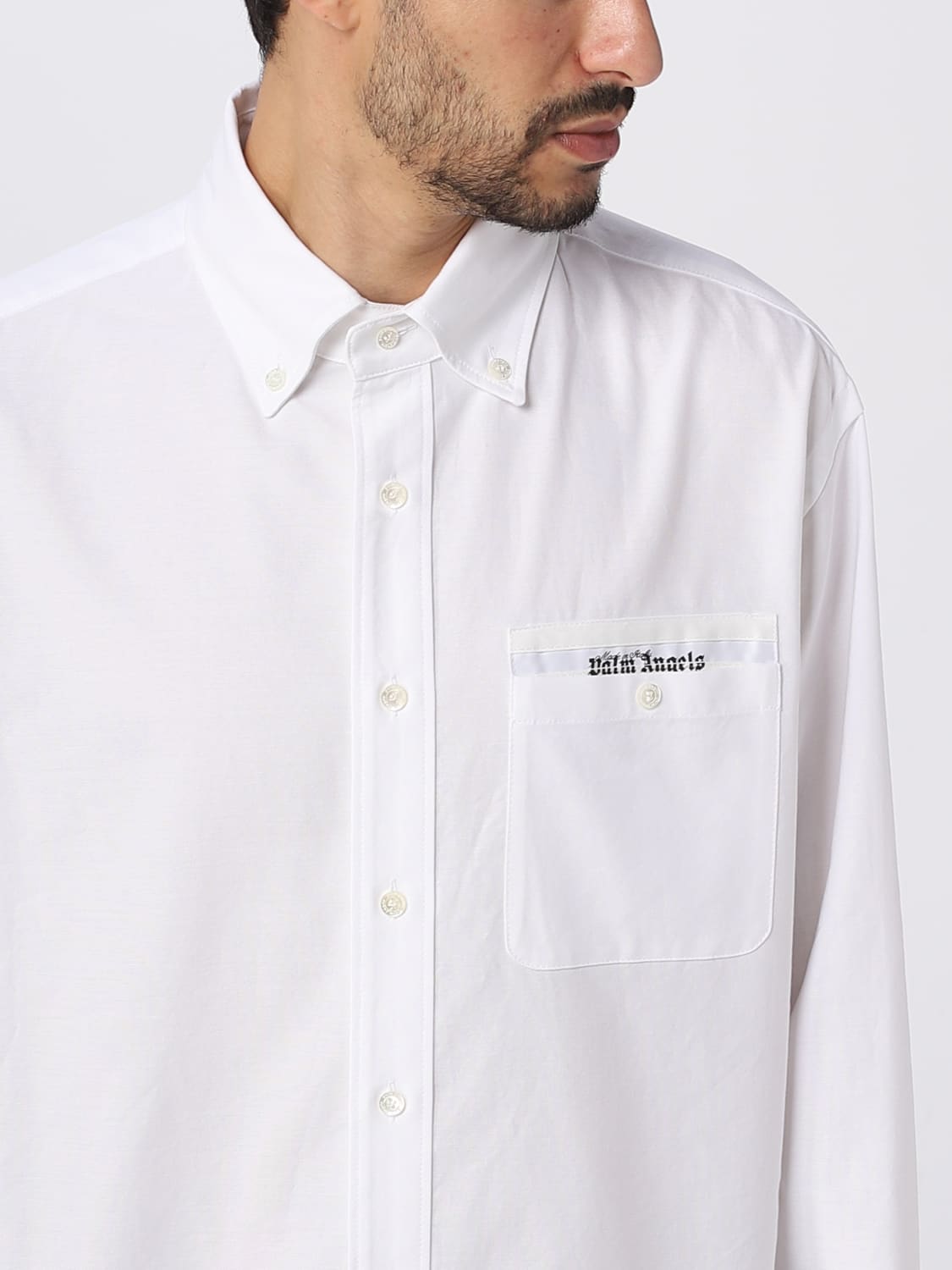 PALM ANGELS, Collar Logo Long Sleeve T Shirt, Men, White 0110