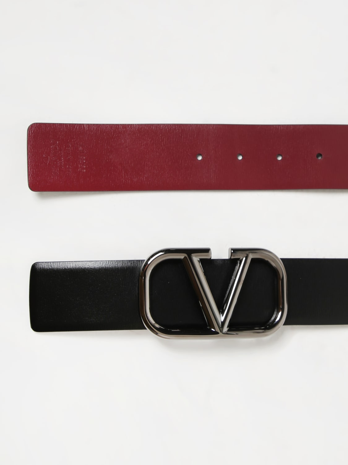 Valentino Garavani 4cm Reversible V Logo Leather Belt - Black,red