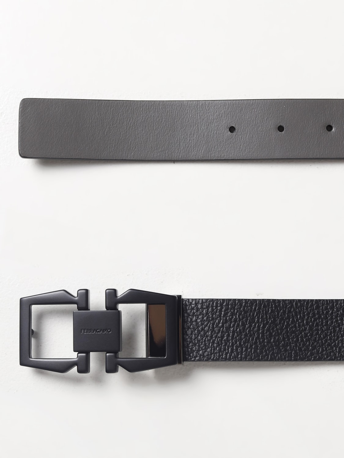 Salvatore Ferragamo Men's Black Buckle Reversible Leather Belt